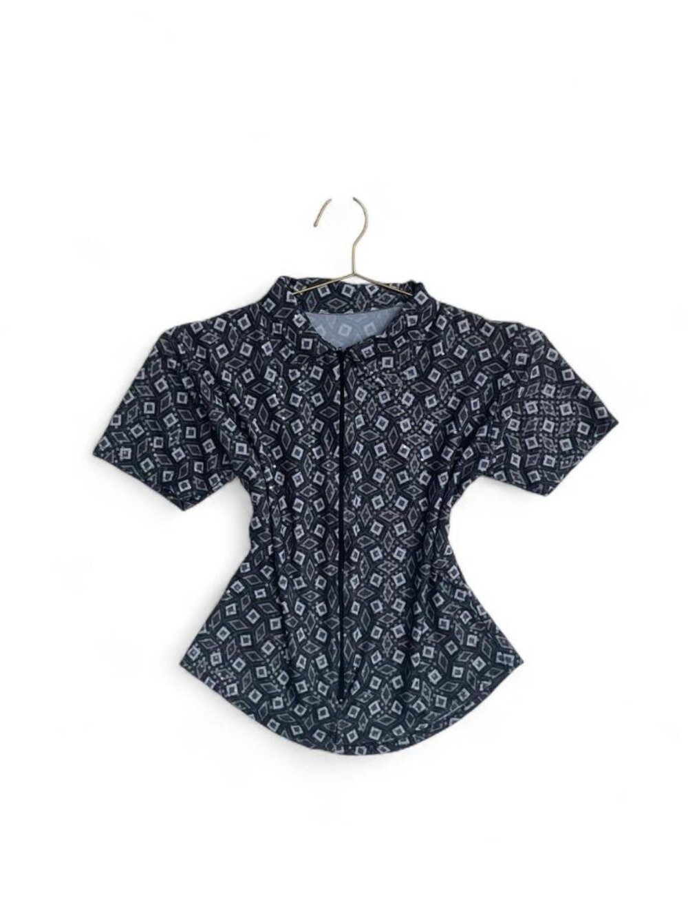 Vintage Y2K Black Geometric Shimmer Sequin Zip-Up Blouse Size M